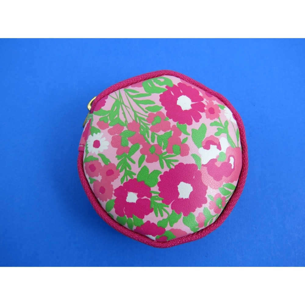 Lilly Pulitzer Pink Floral Round Zippered Earbud Case Small 3" Organizer